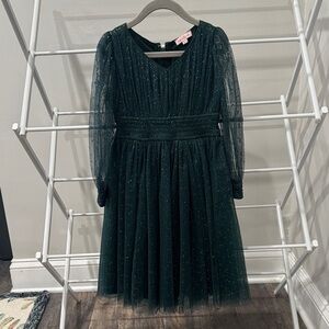 Ivy City Co Sparkling Dark Green Kids Dress